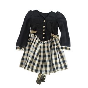 Vintage Rose Cottage Girls Holiday Dress | Size 5 | Black Velvet & Gold Plaid